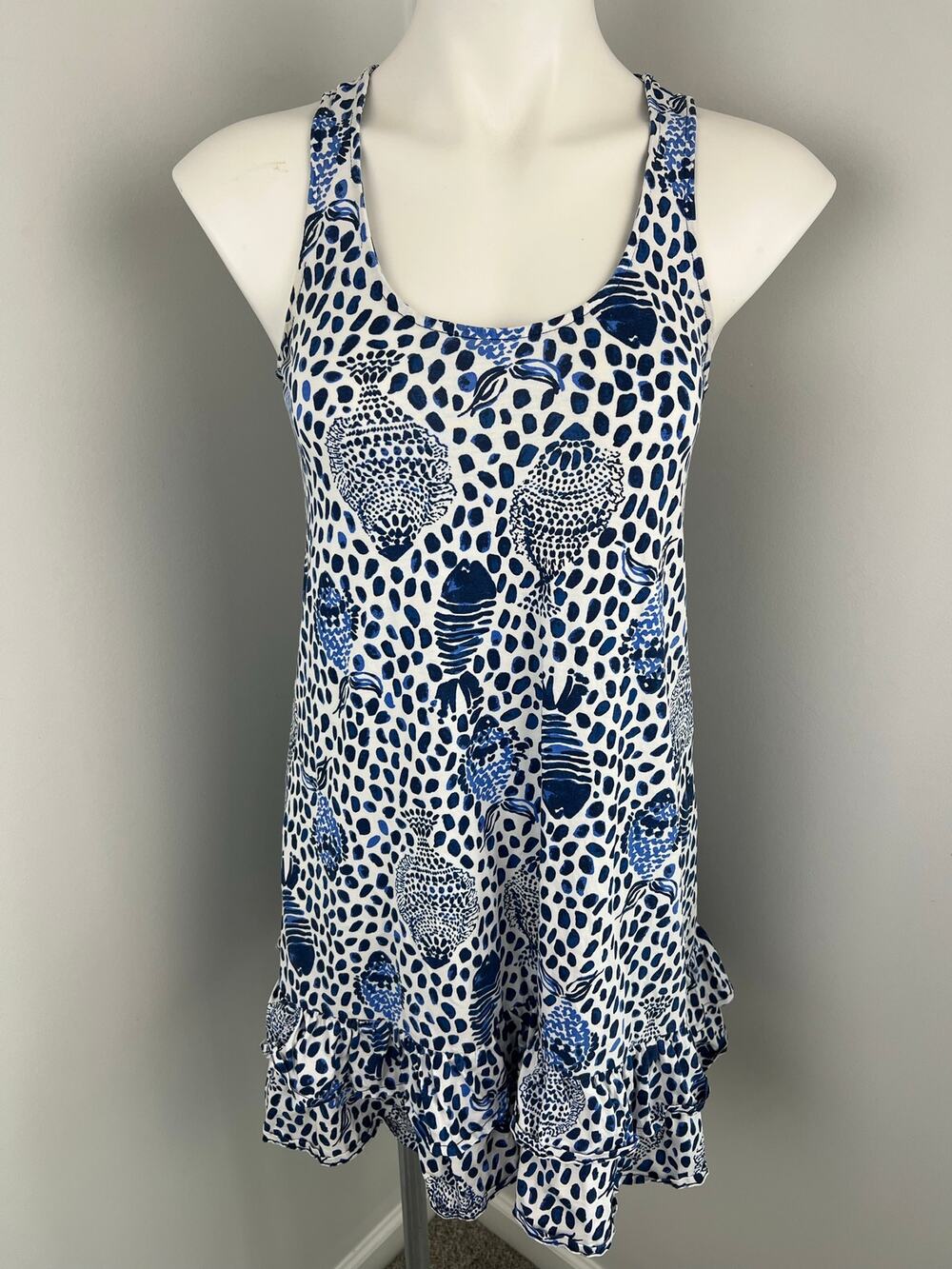 Lilly Pulitzer Evangelia Ruffle Tiered Hem Dress in Heart & Sole Fish Print XXS